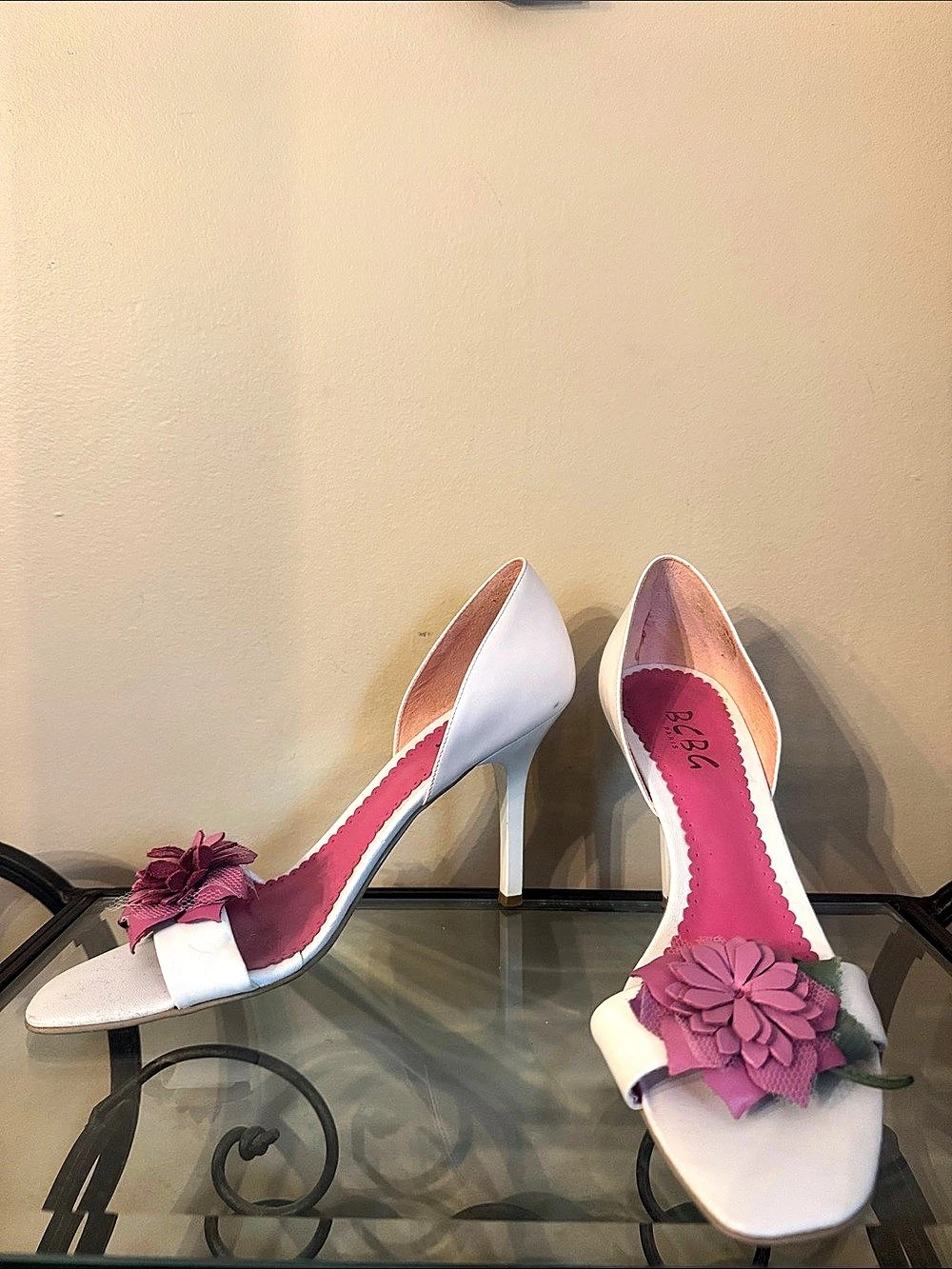 BCBG Paris Floral Heels White & Pink